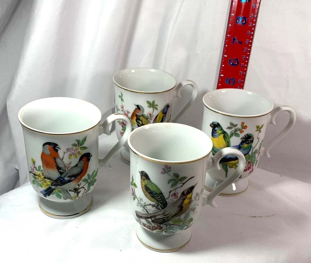 Vintage Bird Coffee Cups Set of Four